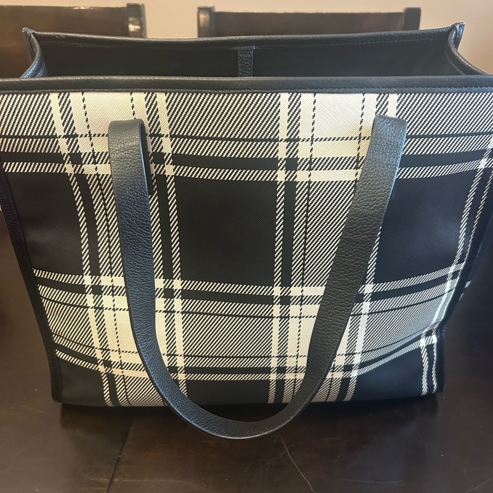 Talbots Black and White Plaid Tote Bag